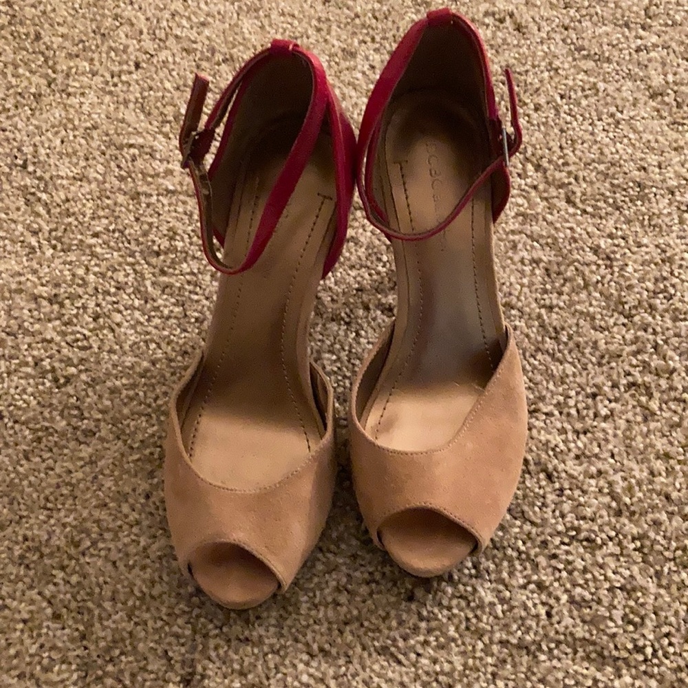 Pink-suede cream color hugh heel fancy shoes